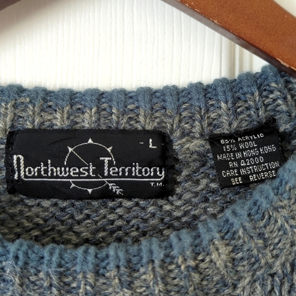 Northwest Territory 90's Vintage Classic Wool Blend Knit Crewneck Sweater Blue L - Picture 4 of 9
